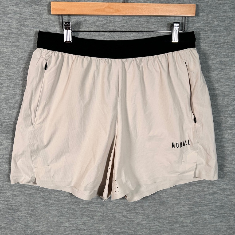 NOBULL Shorts Mens Large Sand Bone 5" Inseam Lite Split Drawstring Elastic Gym